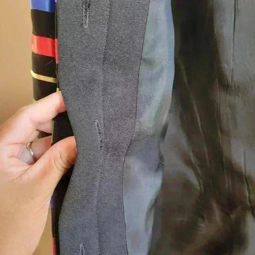 MAGGY LONDON Blazer Waist Jacket Size 14 Silky Rainbow Stripe Padded VTG - Picture 13 of 16